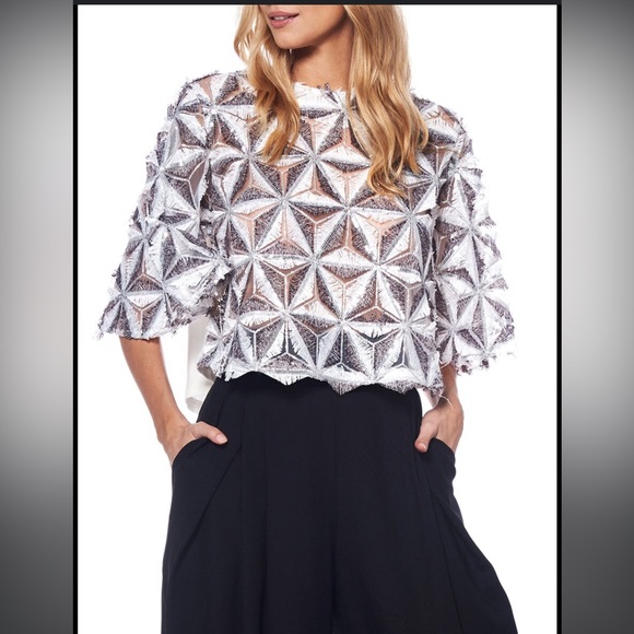 Garcia Women’s Silver Sequin beaded pinwheel motifs crop top size S - Picture 1 of 14